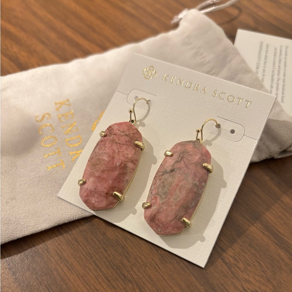 Kendra Scott Rose Pink Stone Drop Earrings - Picture 3 of 7